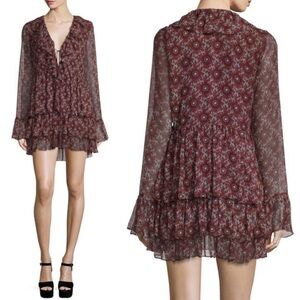 cinq a sept Jasmine Silk Floral-Print Mini Dress Red/ Multi Size